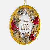 Kerstmis, aangepaste gele CELEBRATE JESUS Keramisch Ornament (Rechts)