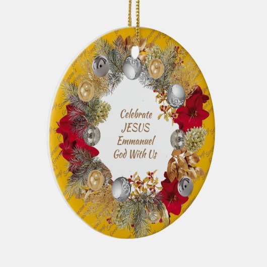 Kerstmis, aangepaste gele CELEBRATE JESUS Keramisch Ornament (Rechts)