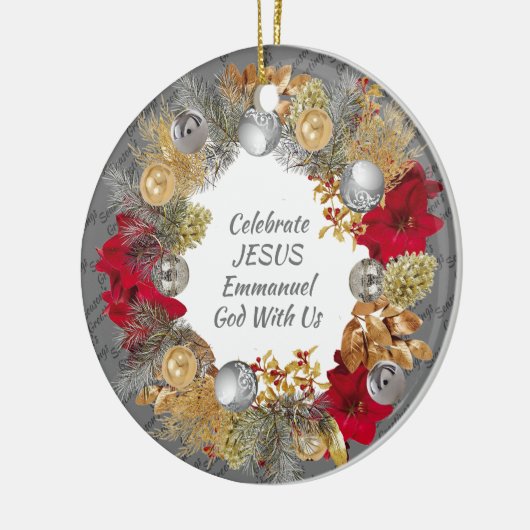 Kerstmis, aangepaste grijze CELEBRATE JESUS Keramisch Ornament (Links)