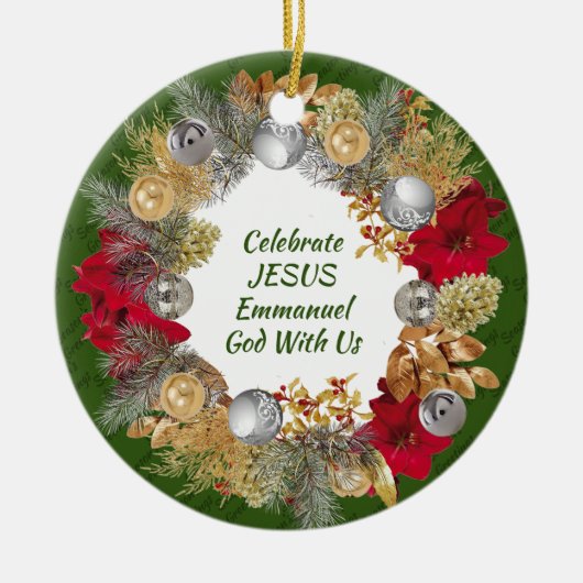 Kerstmis, aangepaste groene CELEBRATE JESUS Keramisch Ornament (Voorkant)