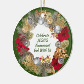 Kerstmis, aangepaste groene CELEBRATE JESUS Keramisch Ornament (Links)