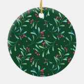 Kerstmis aangepaste huisdier foto bladeren bessen keramisch ornament (Achterkant)