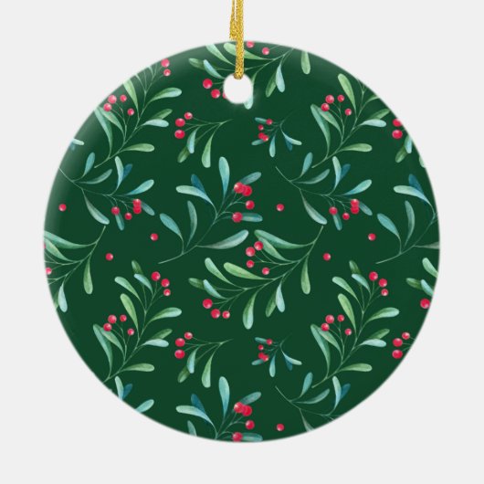 Kerstmis aangepaste huisdier foto bladeren bessen keramisch ornament (Achterkant)