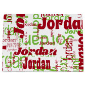 Kerstmis aangepaste naam patroon wit rood groen groot cadeauzakje (Voorkant)