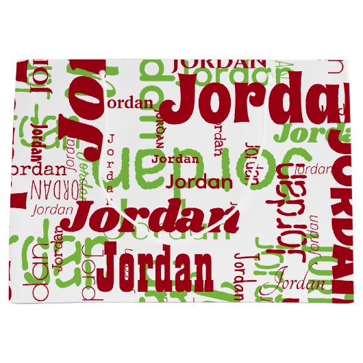 Kerstmis aangepaste naam patroon wit rood groen groot cadeauzakje (Voorkant)