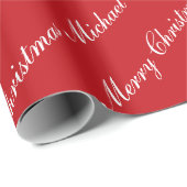 Kerstmis Aangepaste Naam Rode Chic Persoonlijk Cadeaupapier (Rol Hoek)