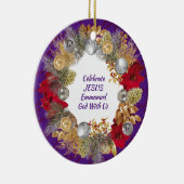 Kerstmis, aangepaste Paarse CELEBRATE JESUS Keramisch Ornament (Rechts)