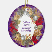 Kerstmis, aangepaste Paarse CELEBRATE JESUS Keramisch Ornament (Links)