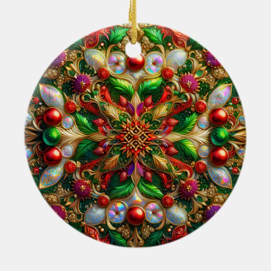 KERSTMIS Abalone Geel Rood Groen 3D Keramisch Ornament (Achterkant)