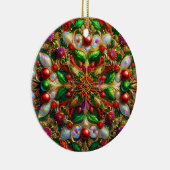 KERSTMIS Abalone Groen Rood Goud 3D Bladeren~ Keramisch Ornament (Rechts)