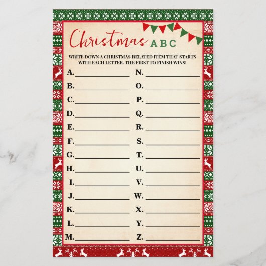 Kerstmis ABC-spel lelijke trui kaart (Voorkant)