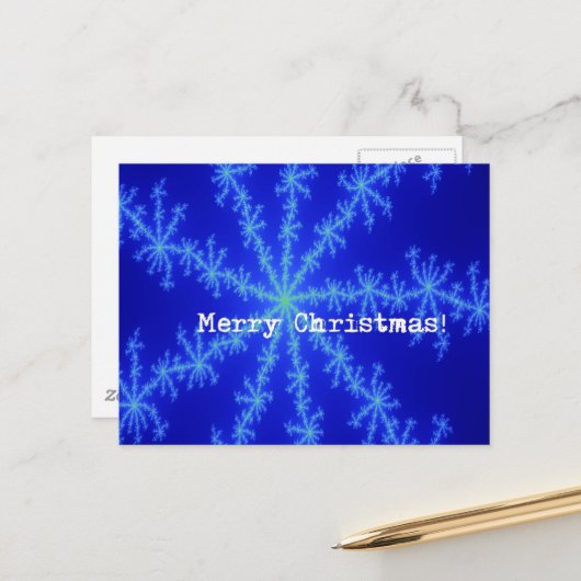 Kerstmis Abstract Blauwe Sneeuwvlok Briefkaart (Voorkant / Achterkant in situ)