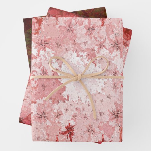 Kerstmis Abstracte rode groene elegante Floral Inpakpapier Vel (In situ)