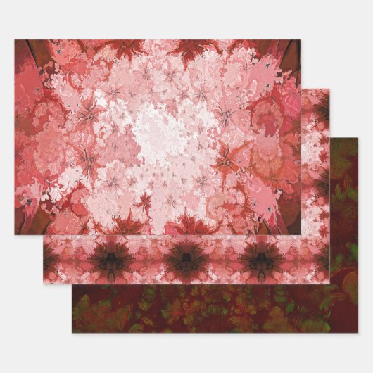 Kerstmis Abstracte rode groene elegante Floral Inpakpapier Vel (Set)