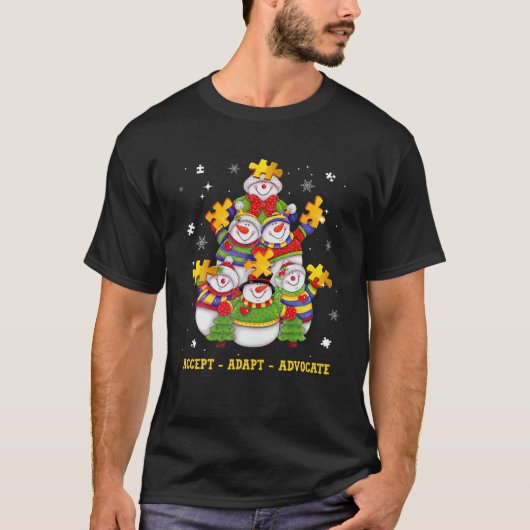 Kerstmis accepteren Advocate Snowman Autism Sup T-shirt (Voorkant)