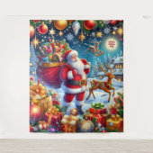 Kerstmis Achtergrond met Santa en Rendier Wandkleed (Voorkant)
