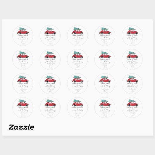Kerstmis Adreswijziging Sticker | Rode Auto met (Vel)