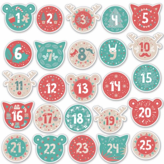 Kerstmis Advent Nummers Sticker (Voorkant)