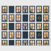 Kerstmis Advent Raam Grid Inpakpapier (Vlak)