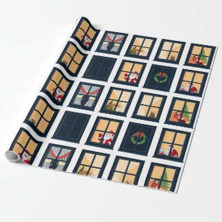 Kerstmis Advent Raam Grid Inpakpapier
