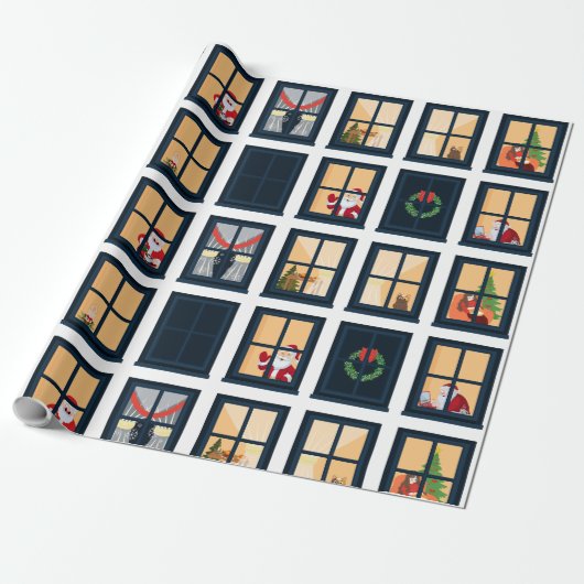 Kerstmis Advent Raam Grid Inpakpapier (Uitgerold)