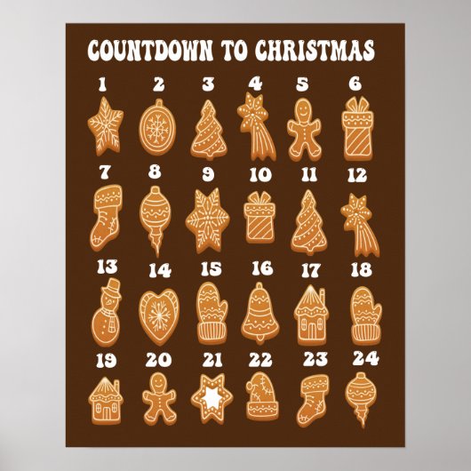 Kerstmis adventkalender Gemberkoek aftellen Poster (Voorkant)