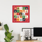 Kerstmis Adventkalender Poinsettia Rood Poster (Thuiskantoor)