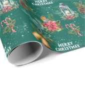 Kerstmis Afbeeldingen Blauwgroen Cadeaupapier (Rol Hoek)