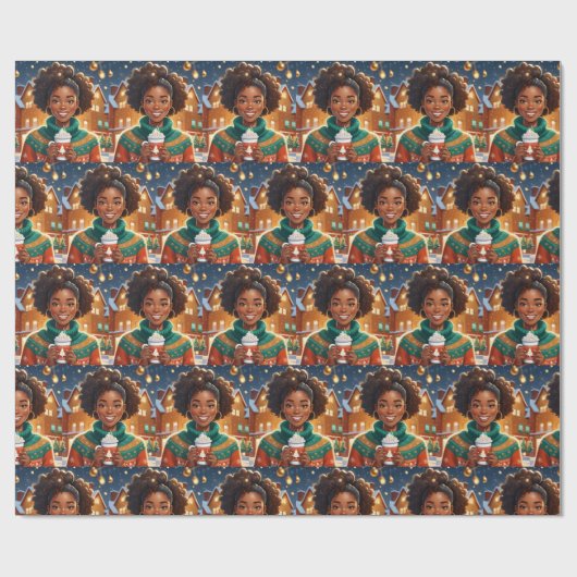 Kerstmis Afrikaans Amerikaans Vrouw Mam Cadeaupapier (Vlak)