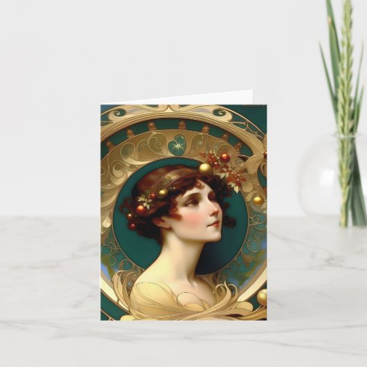 Kerstmis - AI - Art Nouveau - C Kaart (Voorkant)