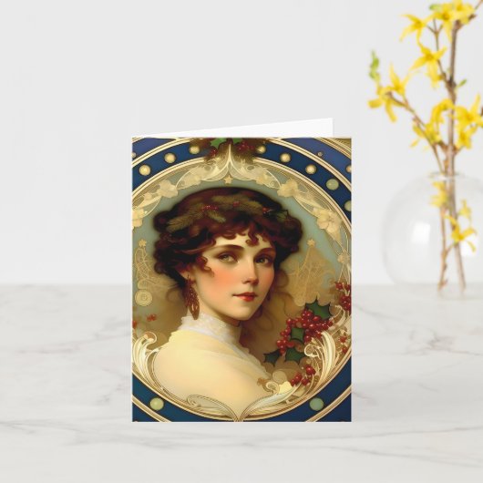 Kerstmis - AI - Art Nouveau - E Kaart (Gele Bloem)