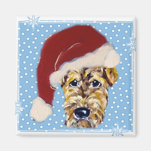 Kerstmis Airedale Magneet (Voorkant)