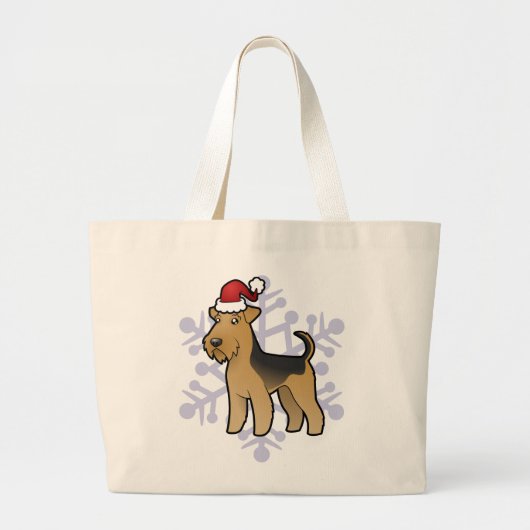 Kerstmis Airedale Terrier/Welsh Terrier Grote Tote Bag (Voorkant)