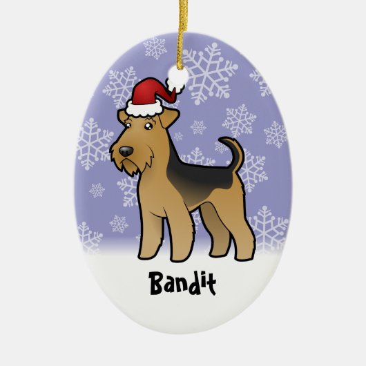 Kerstmis Airedale Terrier/Welsh Terrier Keramisch Ornament (Voorkant)