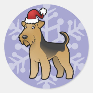 Kerstmis Airedale Terrier/Welsh Terrier Ronde Sticker
