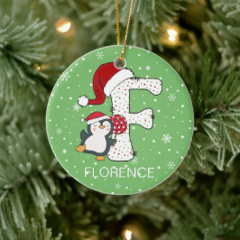 Kerstmis alfabet F Santa Hat Penguin Sneeuwvlok Keramisch Ornament