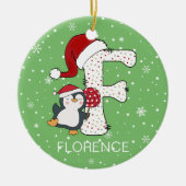 Kerstmis alfabet F Santa Hat Penguin Sneeuwvlok Keramisch Ornament (Voorkant)