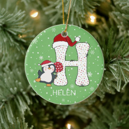 Kerstmis alfabet H Santa Hat Penguin Sneeuwvlok Keramisch Ornament