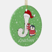 Kerstmis alfabet J Santa Hat Penguin Sneeuwvlok Keramisch Ornament (Rechts)