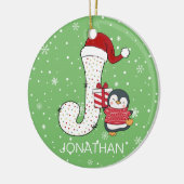 Kerstmis alfabet J Santa Hat Penguin Sneeuwvlok Keramisch Ornament (Links)