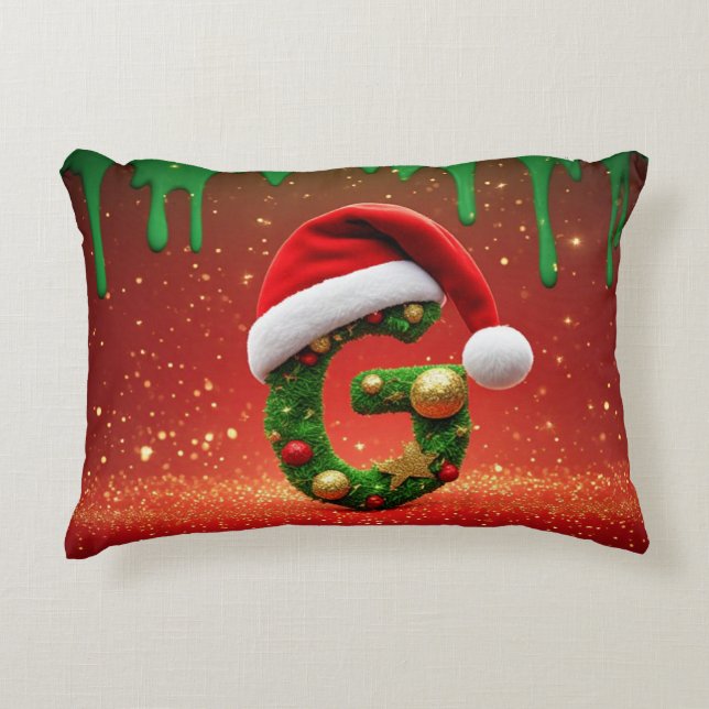 Kerstmis Alfabet Letter G Kerstmannenhoed 🎅 Accent Kussen (Voorkant)