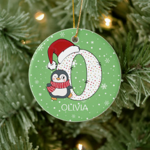 Kerstmis alfabet O Santa Hat Penguin Sneeuwvlok Keramisch Ornament