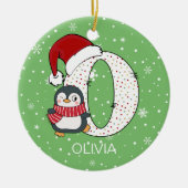 Kerstmis alfabet O Santa Hat Penguin Sneeuwvlok Keramisch Ornament (Voorkant)