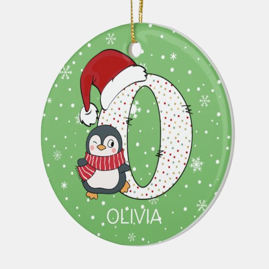 Kerstmis alfabet O Santa Hat Penguin Sneeuwvlok Keramisch Ornament (Links)