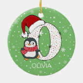 Kerstmis alfabet O Santa Hat Penguin Sneeuwvlok Keramisch Ornament (Achterkant)