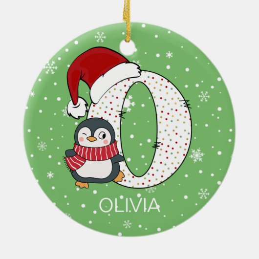 Kerstmis alfabet O Santa Hat Penguin Sneeuwvlok Keramisch Ornament (Achterkant)