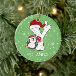 Kerstmis Alfabet Y Santa Hat Penguin Sneeuwvlok Keramisch Ornament
