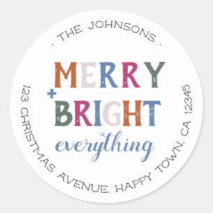 Kerstmis Alles Merry and Bright Adres Ronde Sticker
