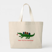 Kerstmis Alligator Boodschappentas Grote Tote Bag (Achterkant)