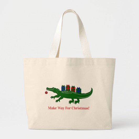 Kerstmis Alligator Boodschappentas Grote Tote Bag (Voorkant)
